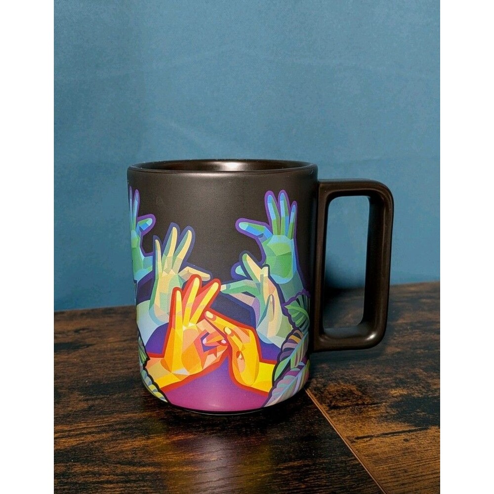 Starbucks ASL Coffee Mug 2021 Black Multicolor Hands American Sign Language 12oz